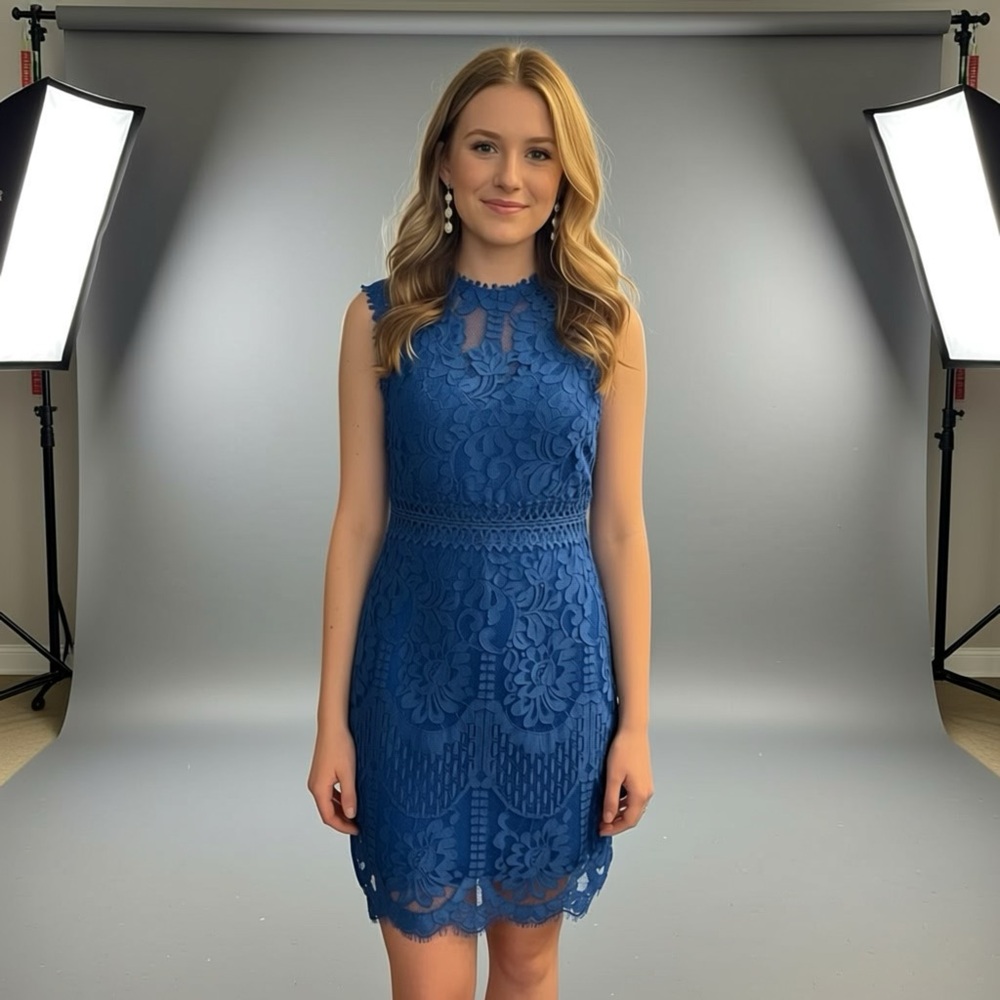 Elegant Blue Lace Dress
